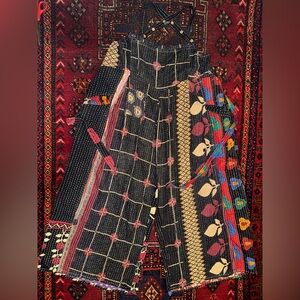 Kantha Bae Crossroad Kantha Overalls Free Size Black Geometric Roses Leaves NWT